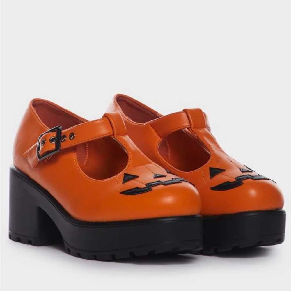 Dolls Kill Koi Footwear Pumpkin Poison Mary Janes, size 6